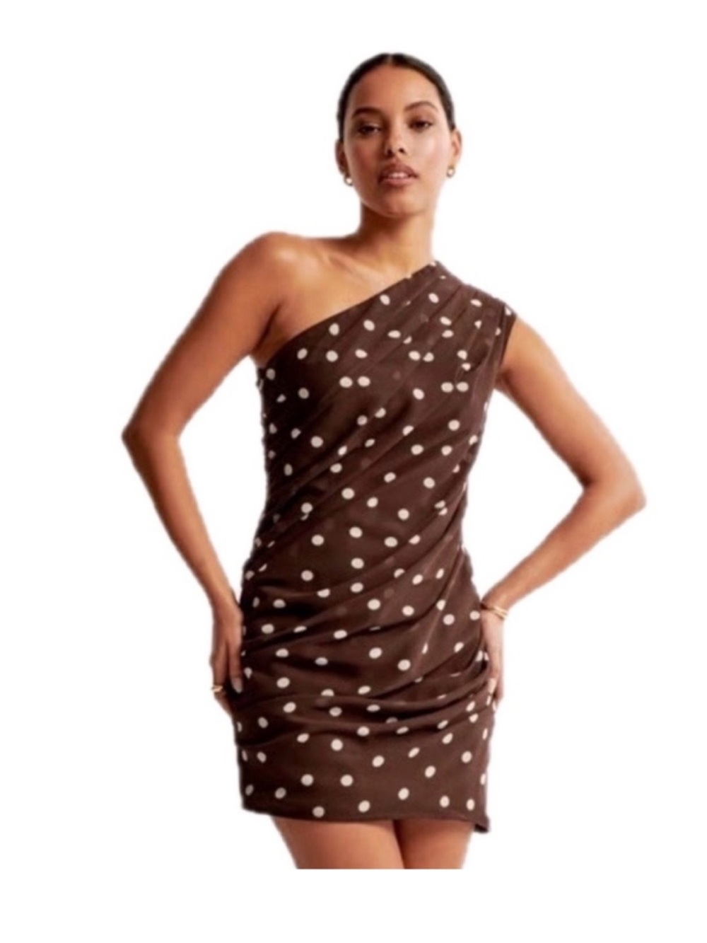 Abercrombie and Fitch One-Shoulder Brown Polka Dot Dress Size Large